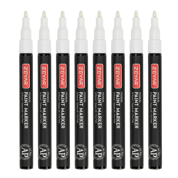ZEYAR Permanent Oil-Based Paint Markers, Expert of Rock Painting, Fine Point, 8 White Color. Permanent Ink & Waterproof, Works on Rock, Wood, Glass, Metal, Ceramic and more (8 White)