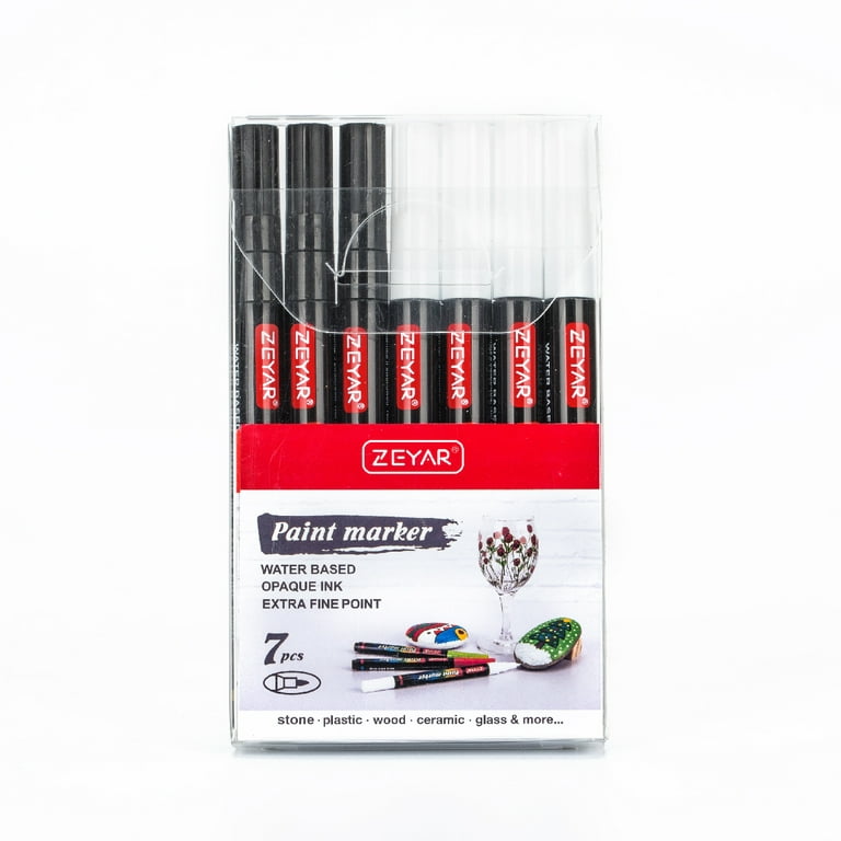 ZEYAR White and Black Acrylic Paint pen, Water Based, Set of 7