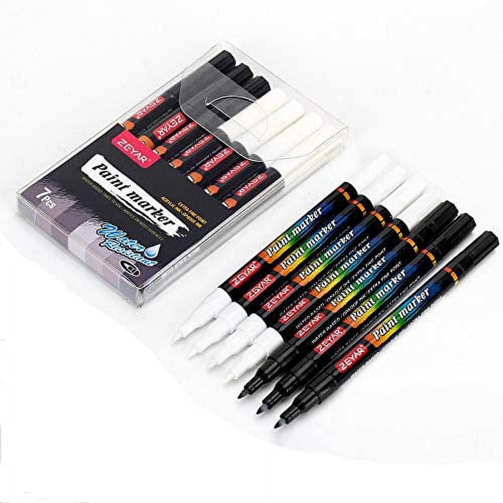 ZEYAR 7Piece Acrylic Paint Pen Set, Extra Fine, WaterBased, for Rocks