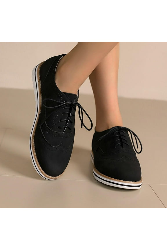 Women's Flat Shoes Vintage Solid Color Round Toe Lace Up Flat Boots Black 9