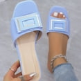 thumbnail image 1 of ZEZKT Women's Flat Slippers Sandals Dressy Summer Open Toe Slip On Leather PU Sandals Blue 8.5, 1 of 7