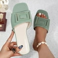 thumbnail image 1 of ZEZKT Women's Flat Slippers Sandals Dressy Summer Open Toe Slip On Leather PU Sandals Green 7.5, 1 of 7