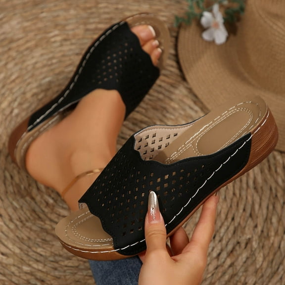 ZEZKT Womens Fashion Orthotic Slides Ladies Lightweight Sandals Slip On Thick Cushion Slippers Sandals With Comfortable Plantar Fasciitis Arch Support Black 6