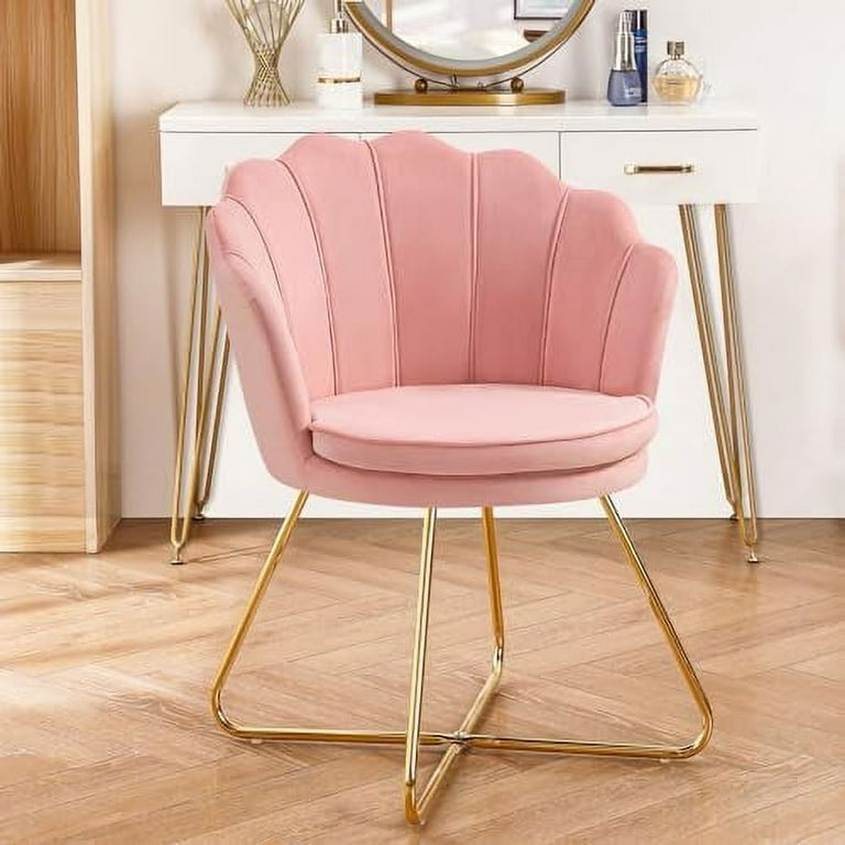 ZFGHB Velvet Vanity Chair for Living Room Chair with Shell Back for Bedroom Room Upholstered Accent Chair with Golden Metal Legs Grey Walmart