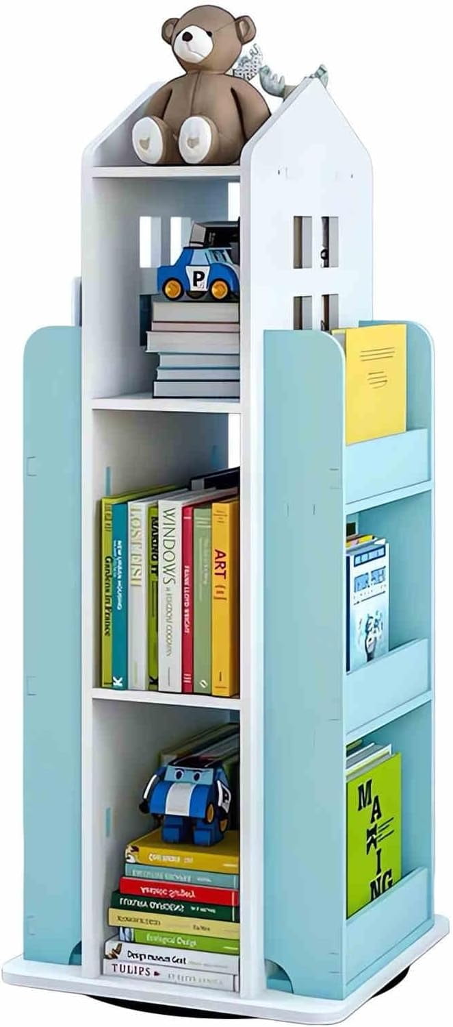 ZFGSUIJN Bookshelf ° Castle Rotating Bookshelf Toy Organizer Rack Revolving Corner Bookshelf for