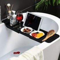 ZFITEI Expandable Drain Bath Shelf Caddy Tray Multifunctional Bathtub Organizer, Black