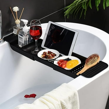 ZFITEI Expandable Drain Bath Shelf Caddy Tray Multifunctional Bathtub Organizer, Black