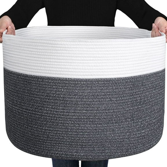 ZFITEI Extra Large Blanket Basket (21.6"x13.7") Woven Rope Baskets Laundry Basket Blanket for Living Room, Laundry, Nursery, Baby Toy, Dark Grey