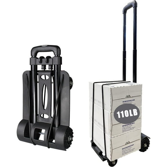 ZFITEI Heavy Duty Folding Luggage Cart with Elastic Ropes, Black