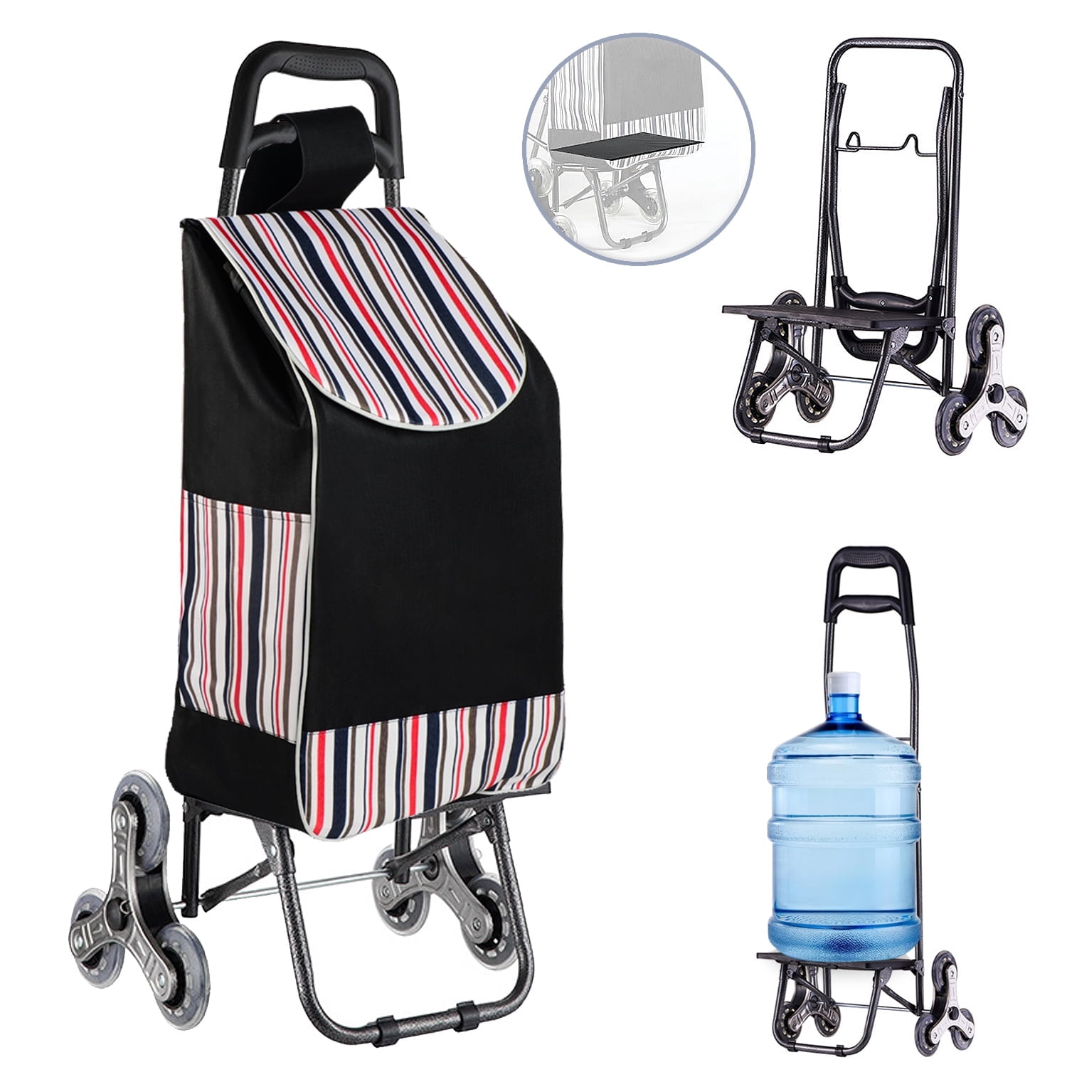 ZFITEI Heavy Duty Folding Shopping Cart with Stainless Steel Wheel, Black