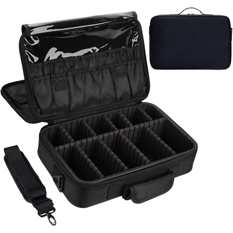 ZFITEI Makeup Case,13.58 inch 3 Layer Professional Makeup Organizer Bag  ,Black Cosmetic Case Large Capacity with Adjustable Partition and Shoulder