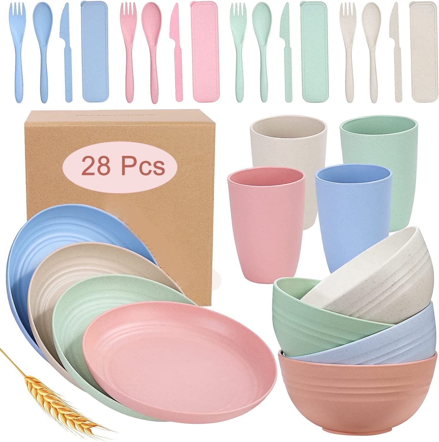 ZFITEI Wheat Straw Dinnerware Set for 4, 28 Piece