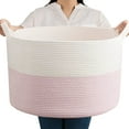 thumbnail image 1 of ZFITEI Woven Rope Cotton Blanket Basket, Pink Storage Basket, 1 of 6