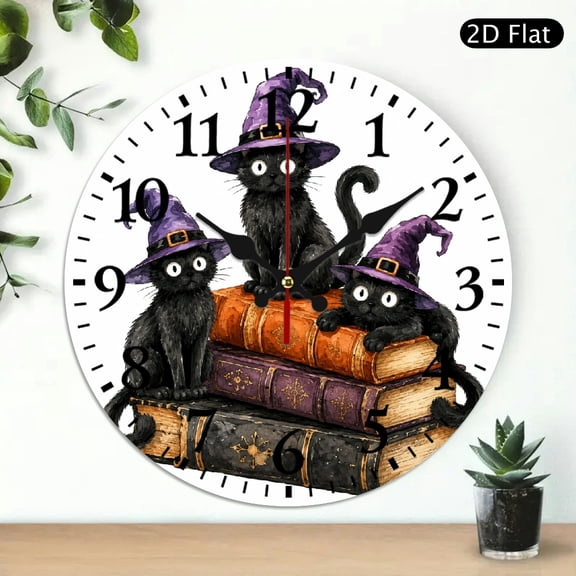 ZFLMY 10 inch Wall Clock Battery Operated, Witch Cats Books Print, Battery Operated (AA Not Included) Silent Mechanical Movement - Lobby Corridor Dining Room Bedroom Office Classroom