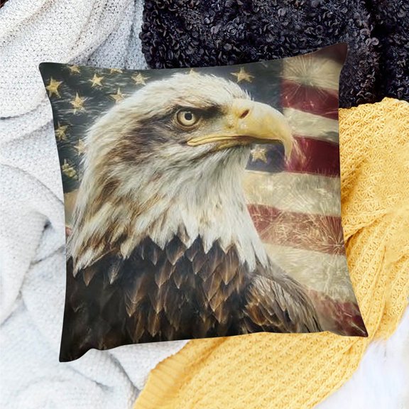 ZFLMY American Flag Pillow Cover,Eagle Bird Throw Pillow Cover for Boys Girls,Firework Wildlife Wild Animals Cushion Cover,Red Blue Striped Stars Decorative Pillow Cover 18x18in