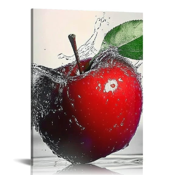 ZFLMY Apple Water Splashing Leaf Canvas Wall Art Decor for Home Living Room Bathroom Office, Modern Kitchen Wall Pictures, Perfect Gift for Various Occasions, 12x16/16x20 Inches 12x16in