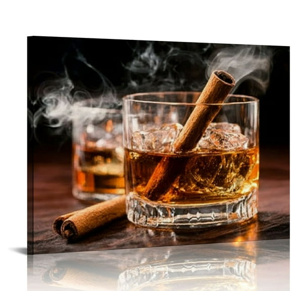 ZFLMY Bar Wall Art Whiskey Wall Decoration Vintage Cigar Wine Glasses Pictures Wine Still Life Canvas Prints Painting Country Alcohol Modern Art for Bar Restaurant Kitchen Home Decoration 16x12in