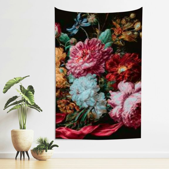 ZFLMY Baroque Print Tapestry Wall Hanging Floral Ribbons Decoration 40*60in