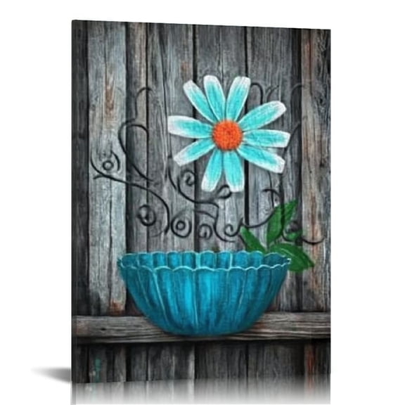 ZFLMY Bathroom wall art daisy canvas picture modern floral bathtub artwork rustic wood panel background contemporary wall art decor bedroom living room office home 12x16in