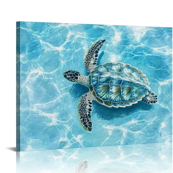ZFLMY Bathroom wall decoration turtle hd picture print on canvas wall art bedroom kitchen blue coast room decorative art work green turtle blue 20x16in
