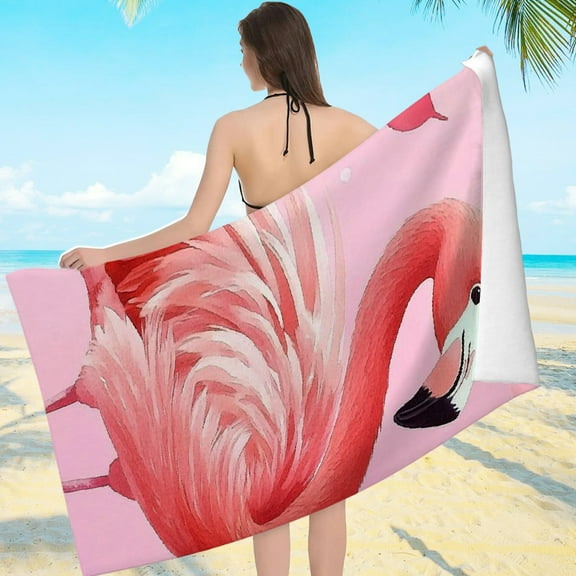 ZFLMY Beach Towel - Flamingo Print, Quick Dry Microfiber, Oversize 55.1x27.6 for Bathroom, Beach, Yoga, Camping, Hiking 55.1x27.6in