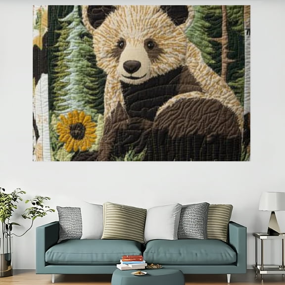 ZFLMY Bear Cub Quilted Home Wall Tapestry Art 100% Polyester Wall Hanging for Decorative Bedroom Living Room Decoration 60x40in