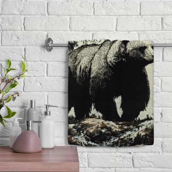 ZFLMY Bear Forest Birds 100% Polyester Kitchen Towels for Bathroom Hotel Gym and Spa, Absorbent Hand Towels, 29.5x13.8 inches 29.5x13.8in