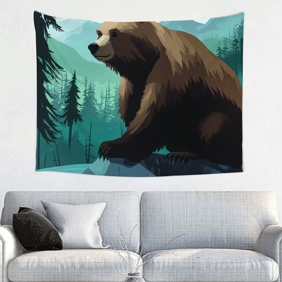 ZFLMY Bear Forest Rock Wall Hanging Tapestry, 100% Polyester Art Decor for Dorm, Bedroom, Living Room - Decorative Wall Hanging 40x30in