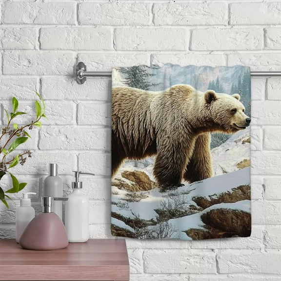 ZFLMY Bear Snowy Forest Mountains Hand Towel 100% Polyester Soft Bath Towel Absorbent for Kitchens Bathrooms Showers 29.5x13.8 inches 29.5x13.8in