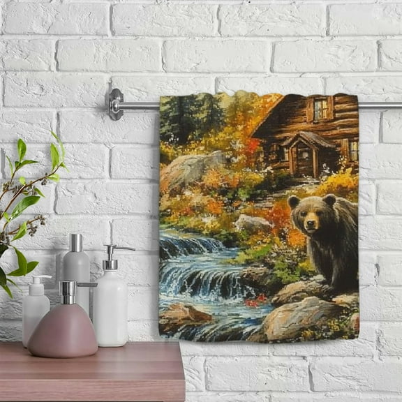 ZFLMY Bears Woods Cabin Funny Kitchen Towels, Modern Decorative Tea Towels, Soft Bath Towel Absorbent Hand Towels for Kitchens, Bathrooms, Showers 29.5x13.8 inches 29.5x13.8in
