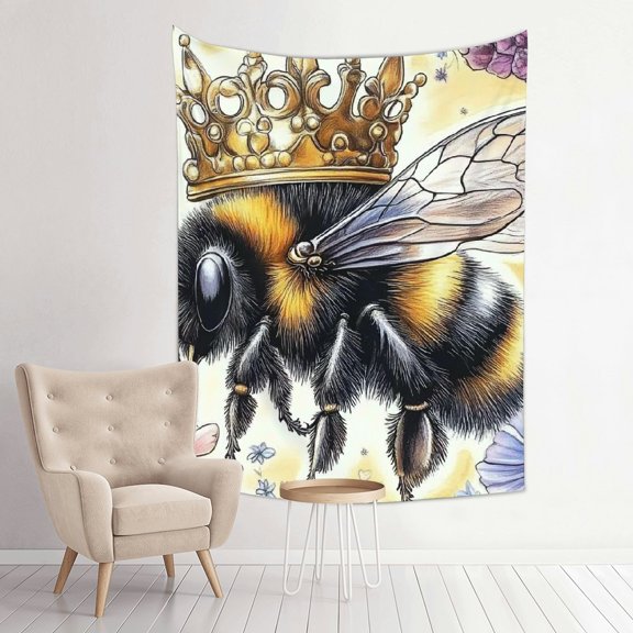 ZFLMY Bee Flowers Crown Tapestry Wall Hanging Home Decor 100% Polyester 30*40in