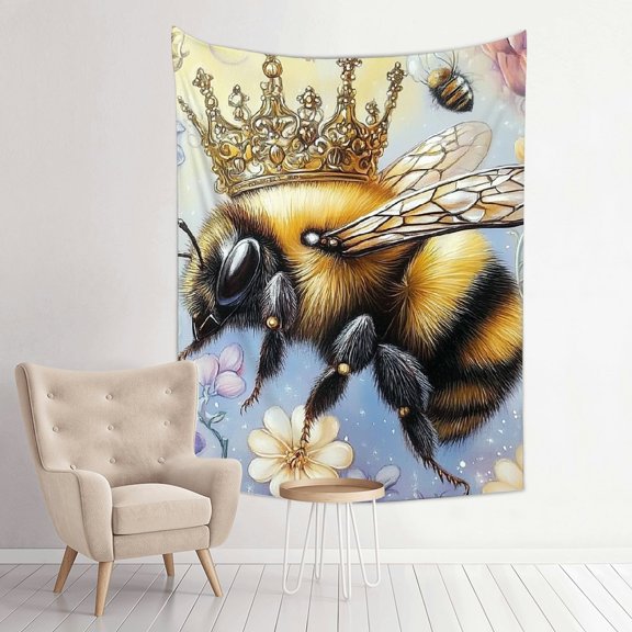 ZFLMY Bee Flowers Crown Tapestry Wall Hanging for Home Decoration 30*40in