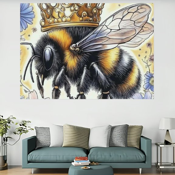 ZFLMY Bee Flowers Crown Wall Hanging Tapestry Decorative Art 60x40in