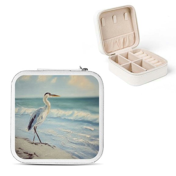 ZFLMY Bird Beach Ocean Jewelry Box PU Leather Travel Organizer White