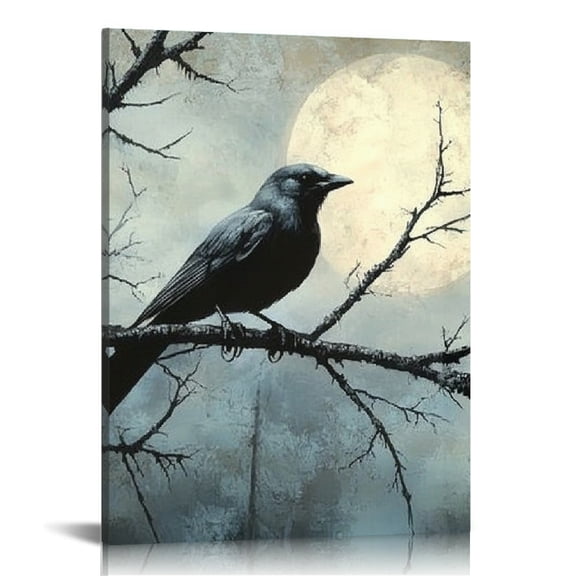 ZFLMY Bird Branch Moon Canvas Wall Art Decor for Bathroom Living Room Office, Ready to Hang - Home Office Decor 12x16in