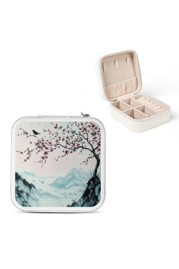 Bird Tree Mountain Jewelry Box for Necklaces Rings Earrings White