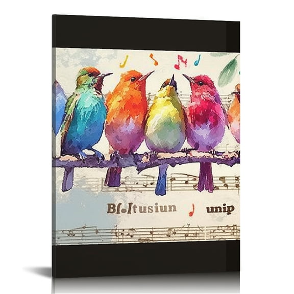 ZFLMY Birds Music Notes Watercolor Painting Wall Art Decor for Home Living Room Bathroom Bedroom Office, Ready to Hang 12x16in