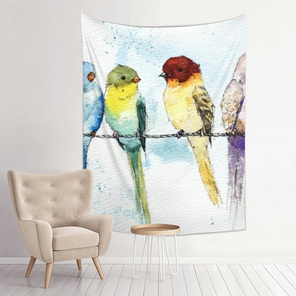 ZFLMY Birds Wire Watercolor Tapestry Wall Hanging 100% Polyester Art 30*40in