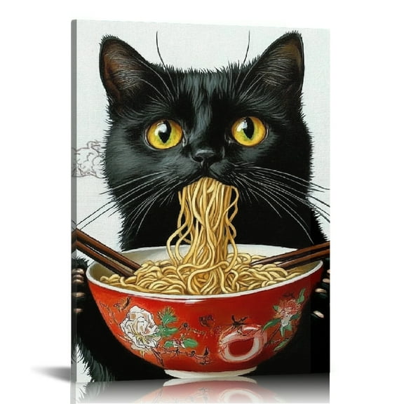 ZFLMY Black Cat Art Modern Canvas Prints Wall Decor for Home 12x16in