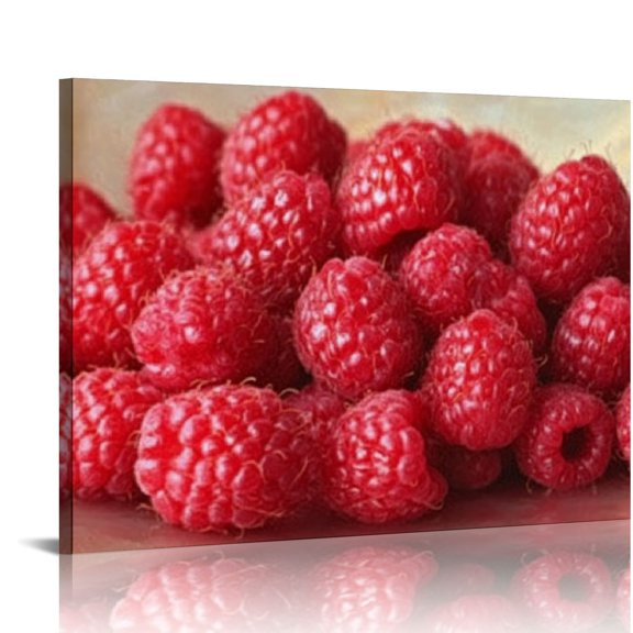 ZFLMY Black Kitchen Wall Decoration Canvas Art, Red Raspberry Fruit Canvas Print Dining Room Decoration, Modern Fruit Picture Kitchen Painting Dining Room Decoration - Can be hung directly 20x16in