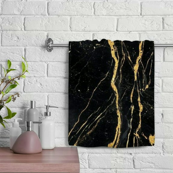 ZFLMY Black Marble Gold Streaks Modern Decorative Tea Towels 100% Polyester Soft Bath Towel Absorbent Hand Towels for Kitchens Bathrooms Showers 29.5x13.8in
