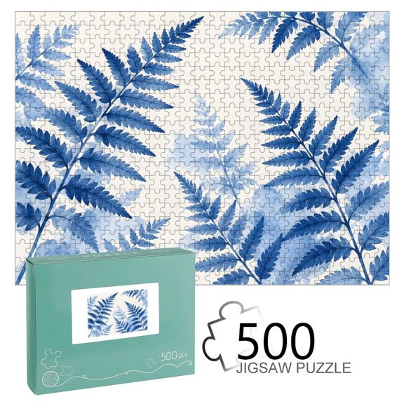 ZFLMY Blue Fern Leaves Jigsaw Puzzle for Adults Challenging Game with Reference Poster,Home Display Piece Gift for Family Indoor Activity