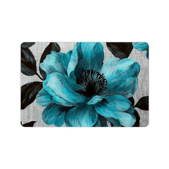 ZFLMY Blue Flower Black Leaves Rococo Bath Rug Quick Drying Mat 24x16in