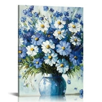 ZFLMY Blue Flowers Canvas Print Wall Decor for Bedroom Kitchen Living Room Bathroom Office, Ready to Hang Home Decoration 12x16in