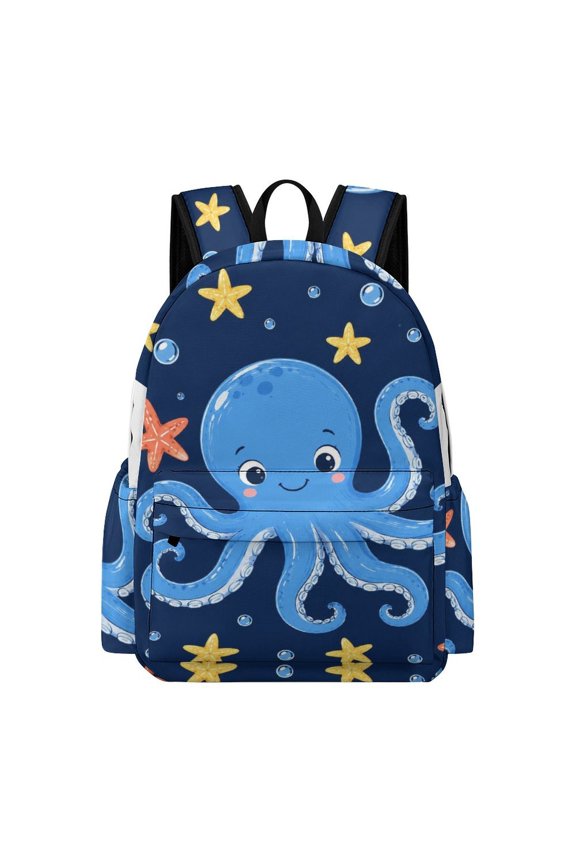 Blue Octopus Starfish Printed Oxford Backpack, Large Capacity Laptop Backpack, Water Resistant, Travel Daypack for College Work Commuting Adults,