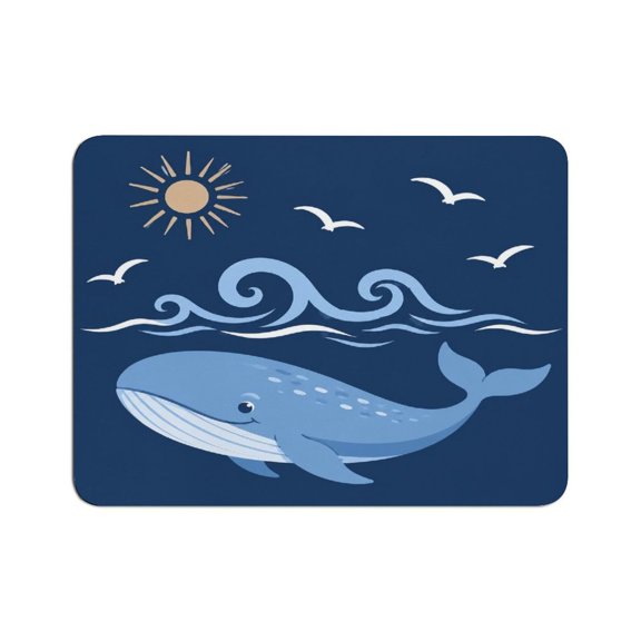 ZFLMY Blue Whale Sun Seagull Mouse Pad, Square Smooth Surface Desk Mat, Stitched Edge for Office, Laptop, Computer, Home