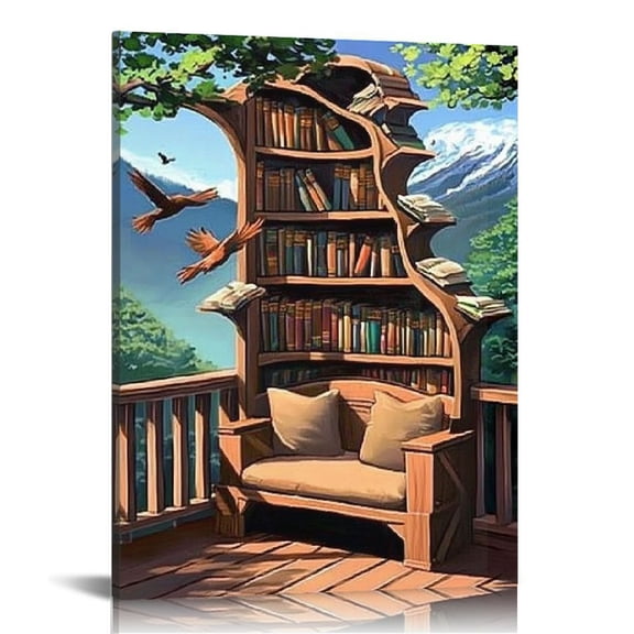 ZFLMY Bookshelves, canvas walls, art decoration, suitable for bathrooms, dormitories, living rooms, bedrooms 12x16in