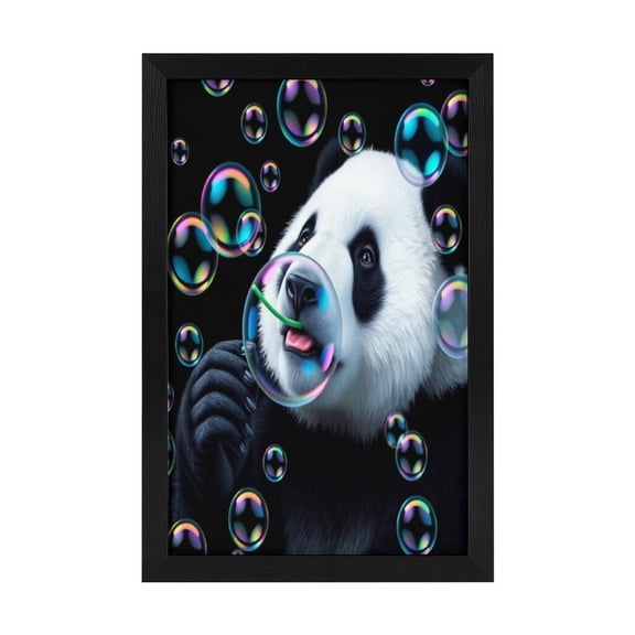 ZFLMY [Bubble Panda] Wall Art Frame - [Black] Wooden Frame Canvas Painting, Home Bedroom Living Room Wall Decoration