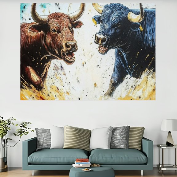 ZFLMY Bulls Fighting Art Tapestry Wall Hanging for Living Room Bedroom Dorm Decoration, 100% Polyester, Decorative Wall Hanging, Bedroom and Living Room Decor 60x40in