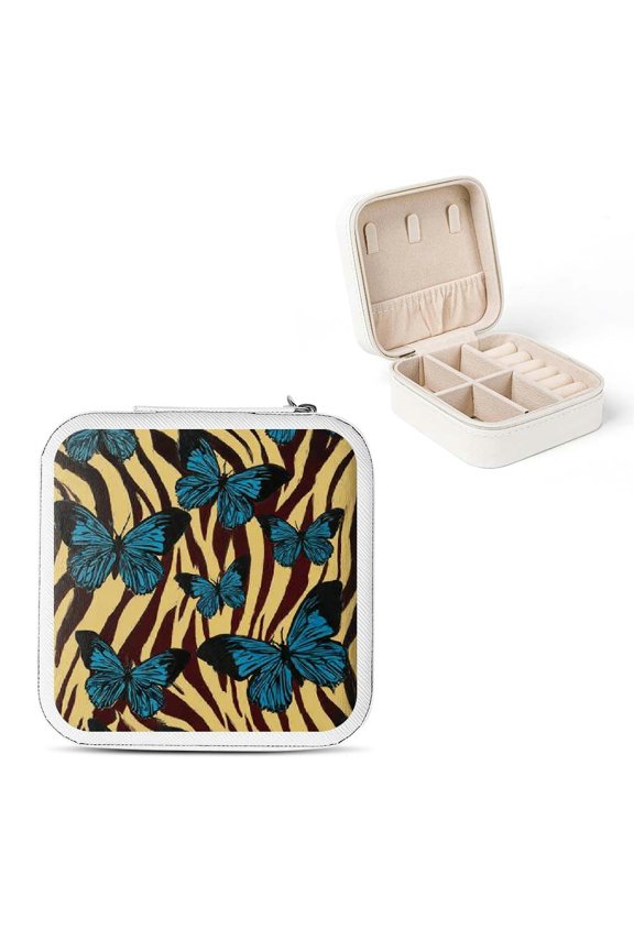 Butterflies Zebra Print Travel Jewelry Box for Necklaces Rings White